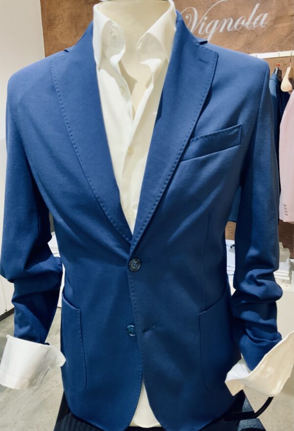 Giacca uomo elegante blu in tessuto elasticizzato punto milano Exibit