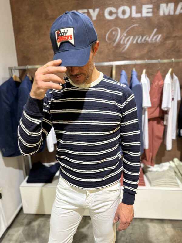 Maglia uomo girocollo in cotone Piero Giachi righe blu - immagine 3