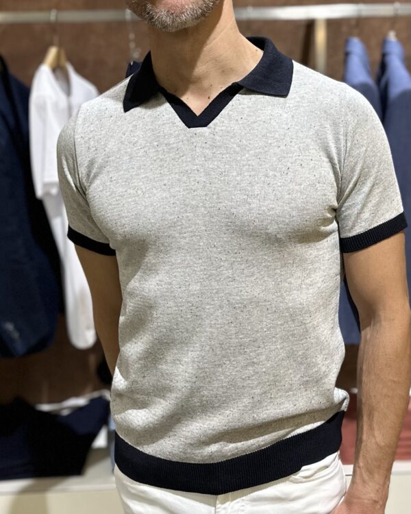 Polo uomo in maglia con contrasti Piero Giachi grigio mélange