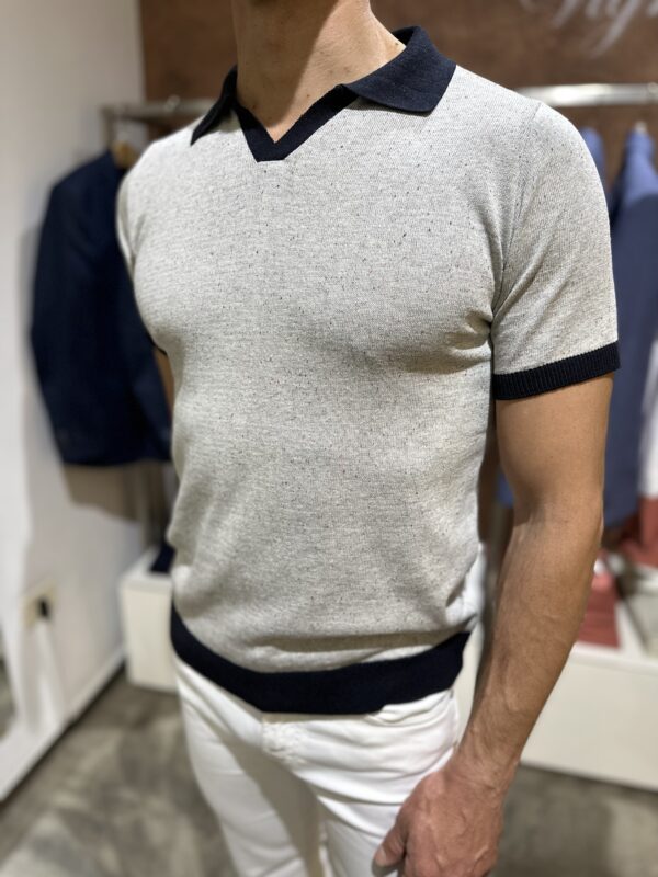 Polo uomo in maglia con contrasti Piero Giachi grigio mélange - immagine 2