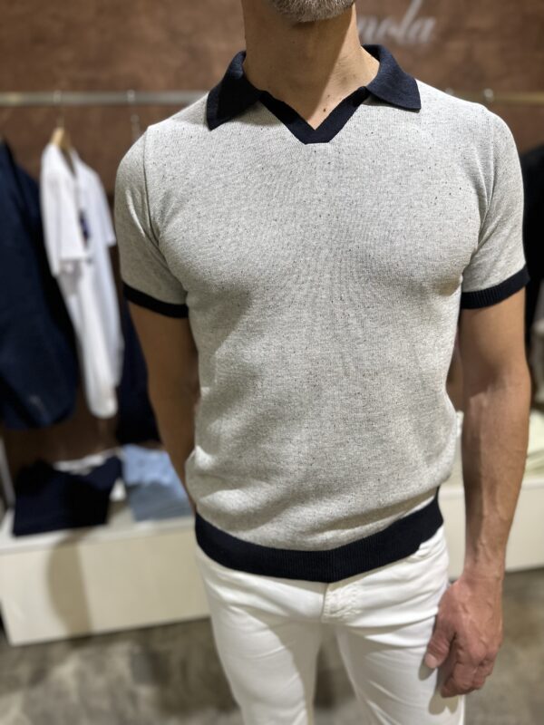 Polo uomo in maglia con contrasti Piero Giachi grigio mélange - immagine 3