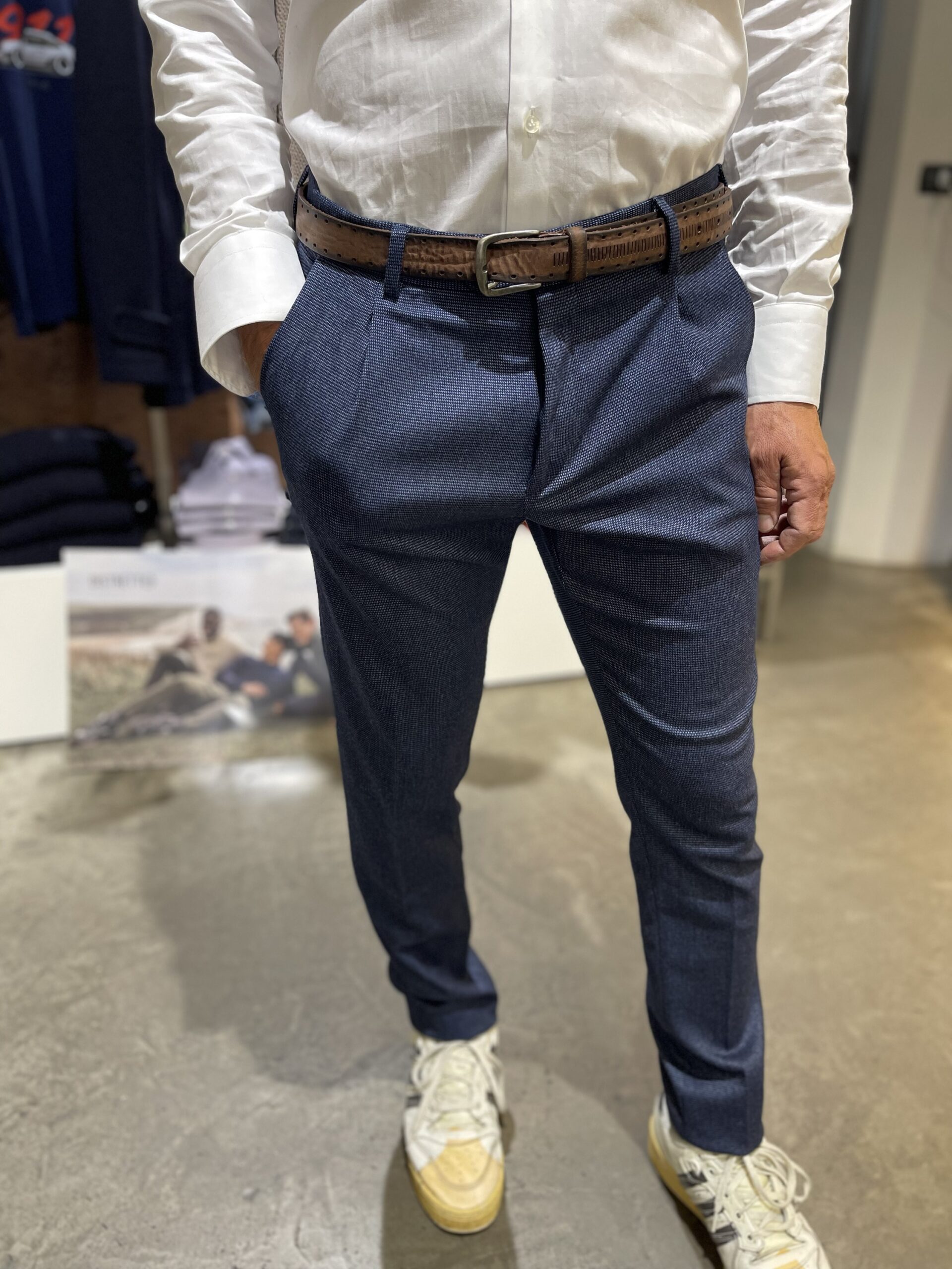 Pantaloni uomo misto viscosa , con pinces sul davanti, microfantasia,Exibit 1