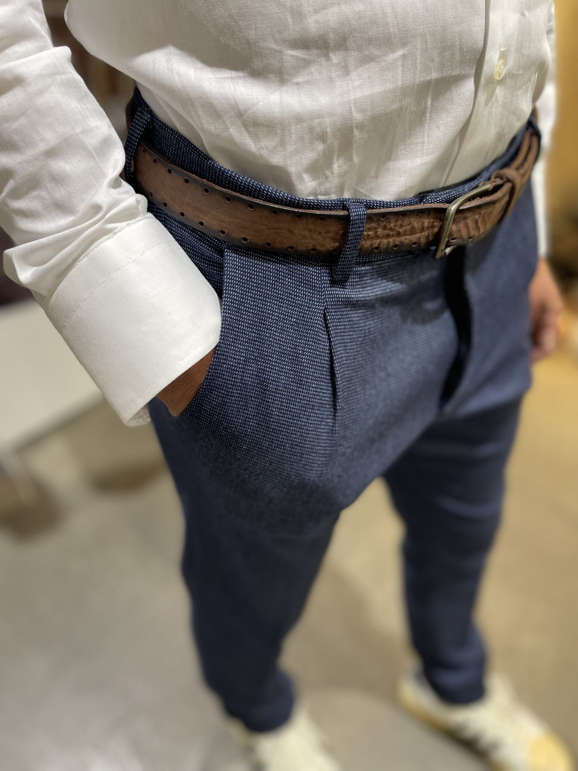 Pantaloni uomo misto viscosa , con pinces sul davanti, microfantasia,Exibit 2