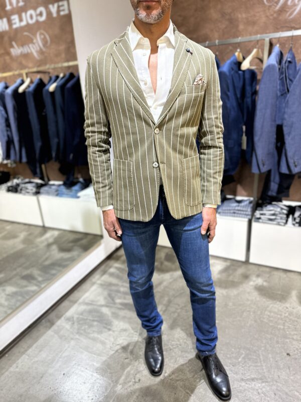 Giacca uomo casual Piero Giachi righe verde - immagine 2