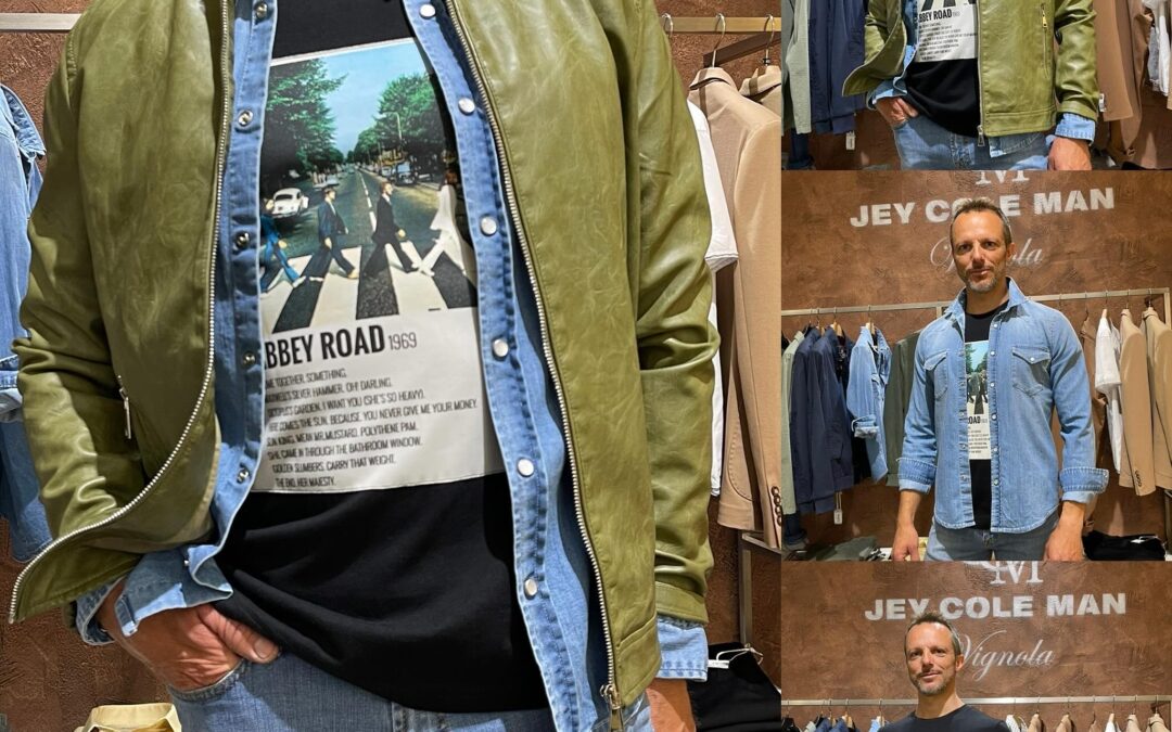Giubbino ecopelle camicia jeans Tshirt con stampa e jeans indossa x noi Stefano