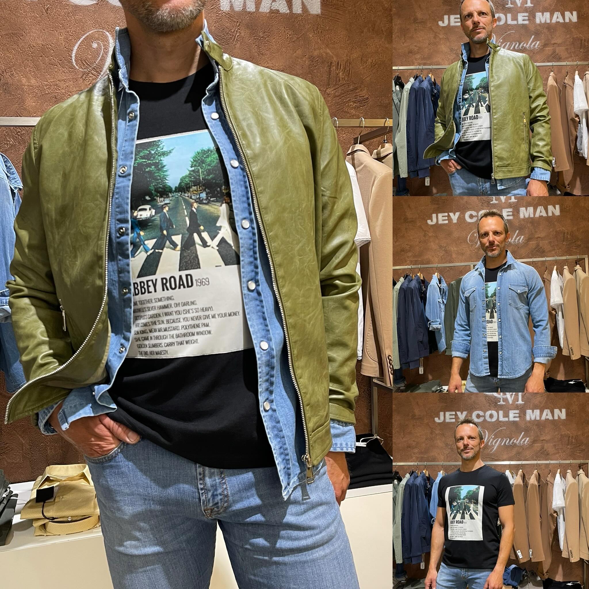 Giubbino ecopelle camicia jeans Tshirt con stampa e jeans indossa x noi Stefano JCM Jey Coleman